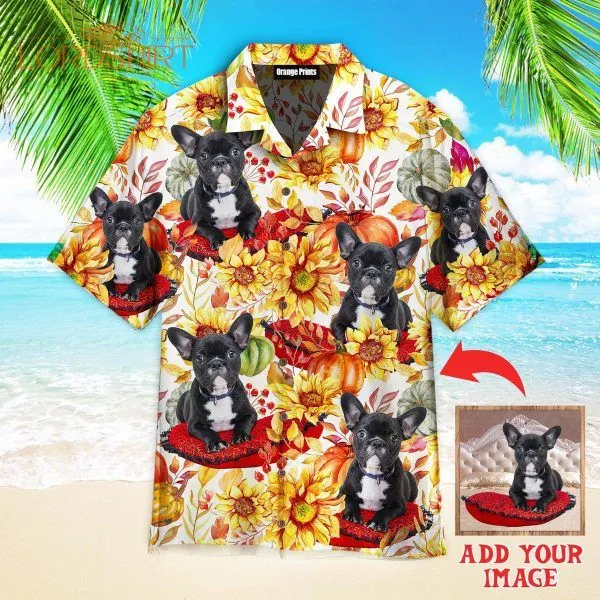 French Bulldog Happy On Autumn Custom Photo Hawaiian Shirt