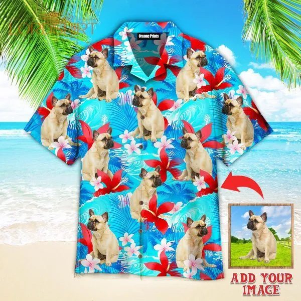 French Bulldog Happy With Summer Beach Custom Photo Hawaiian Shirt