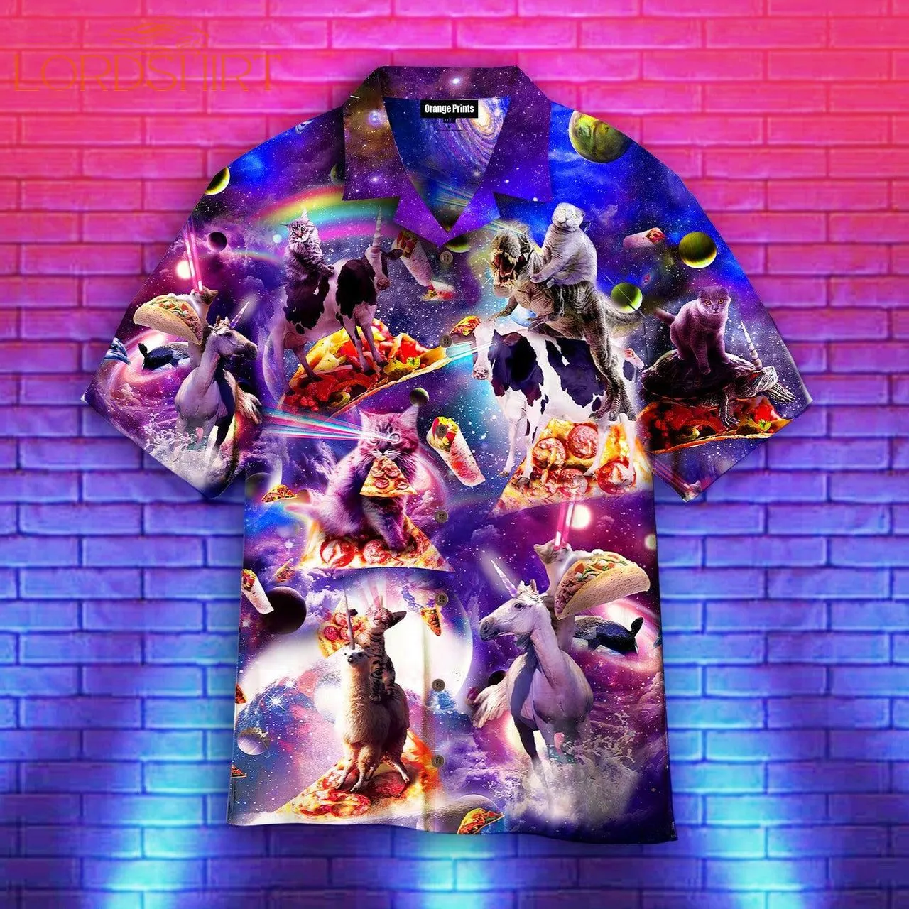 Funny Cat Riding Animal In Galaxy With Taco Aloha Hawaiian Shirt