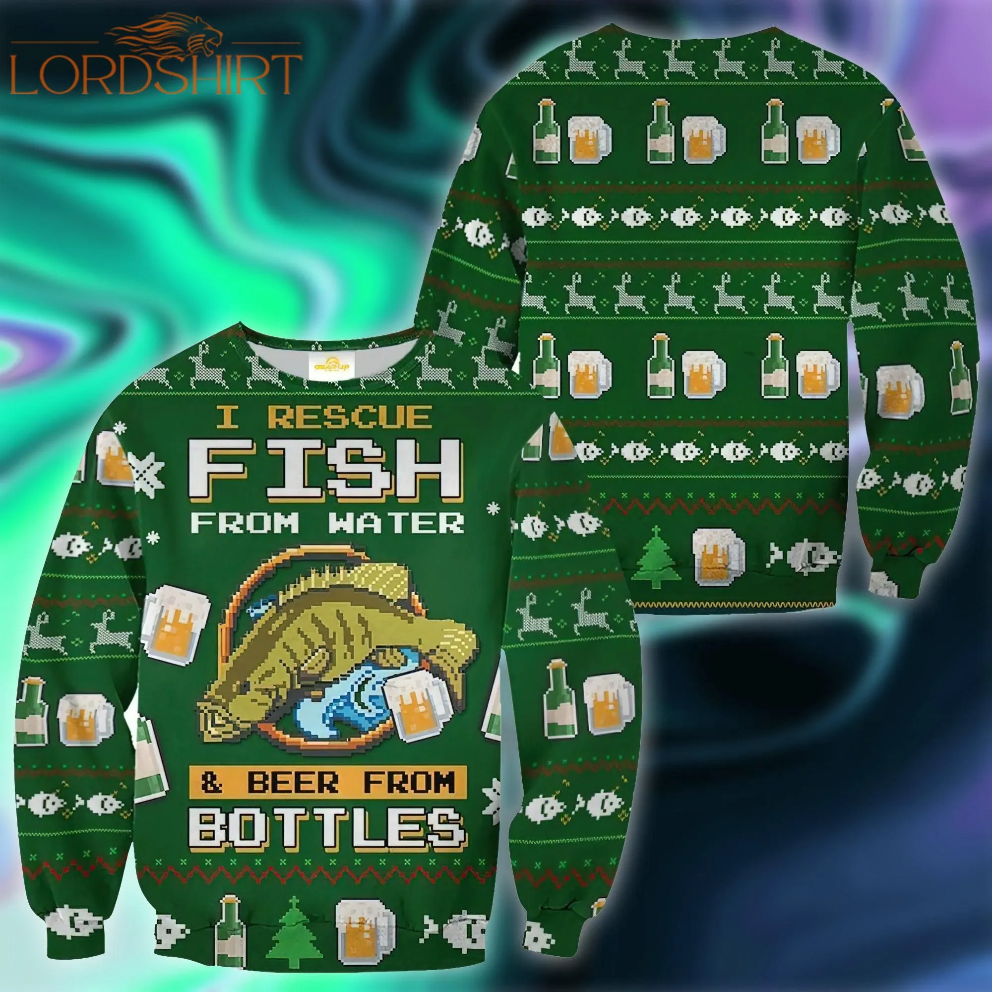 Funny Fish And Beer Ugly Christmas Sweater