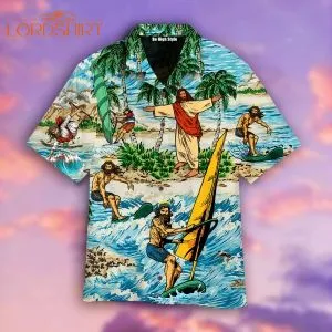 Funny Jesus Surfing Summer Tropical Aloha Hawaiian Shirt