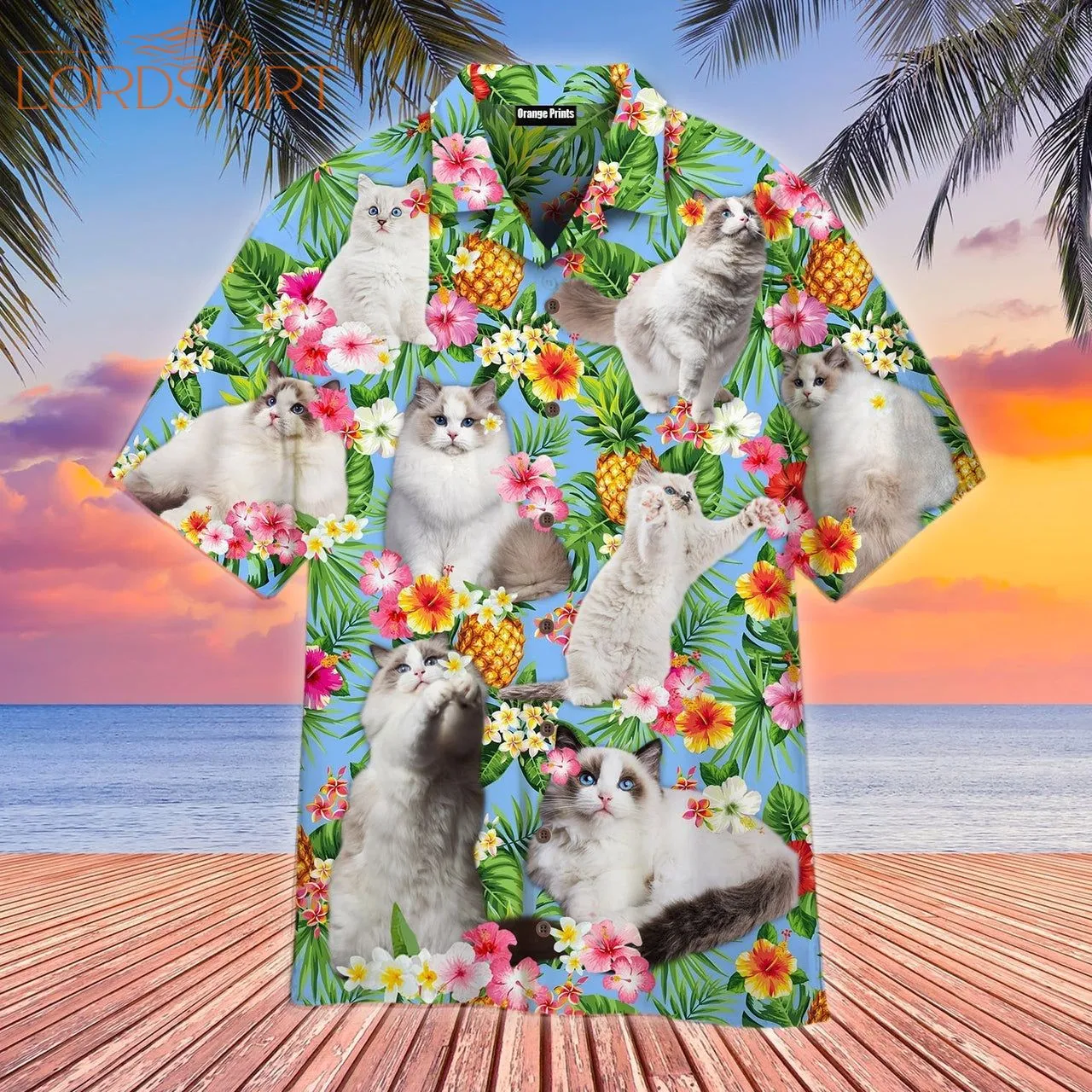 Funny Pagdoll Cat Pinapple Tropical Aloha Hawaiian Shirt