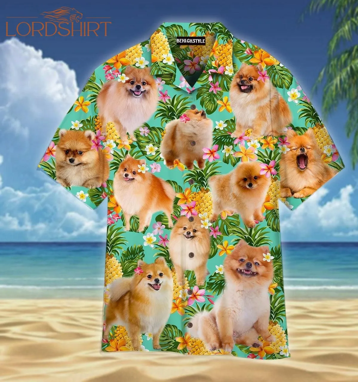 Funny Pomeranian Dog Pinapple Tropical Aloha Hawaiian Shirt