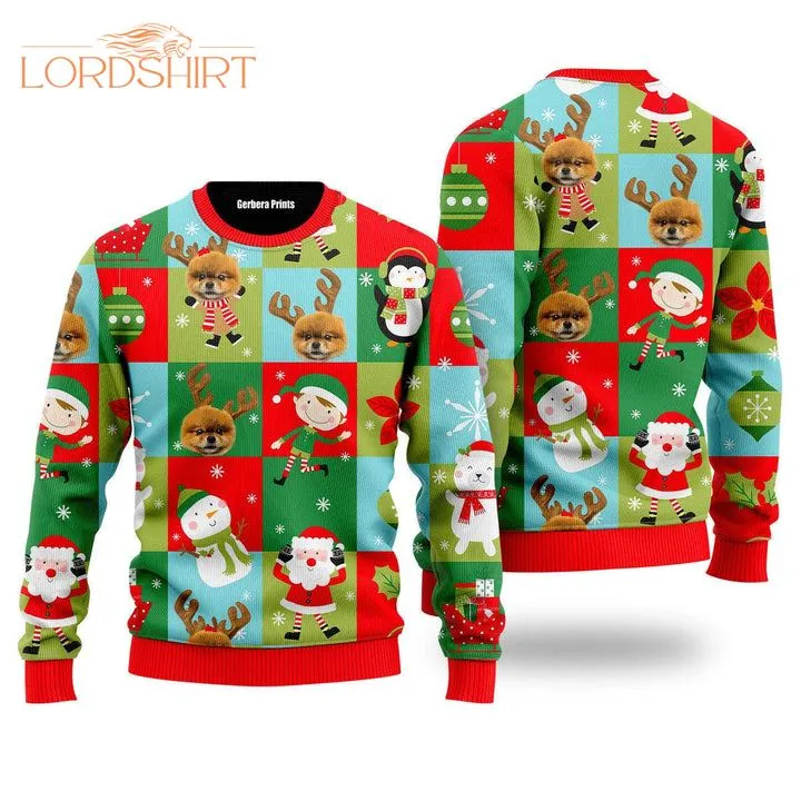 Funny Pomeranian Wears Reindeer In Christmas Holiday Pattern Ugly Christmas Sweater