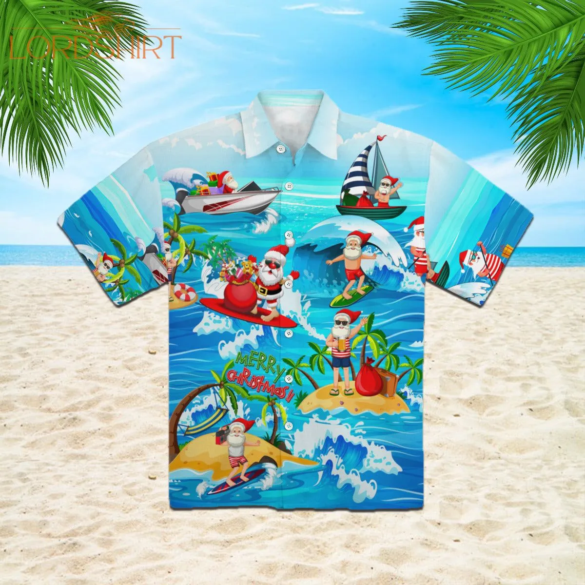 Funny Santa Claus Surfing Summer Hawaiian Shirt