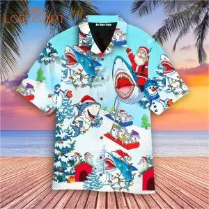 Funny Shark And Santa Claus Merry Christmas Aloha Hawaiian Shirt