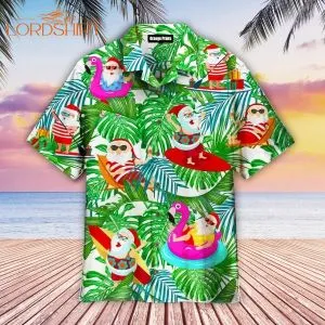 Funny Tropical Santa Happy Christmas In July Hawaiian Shirt