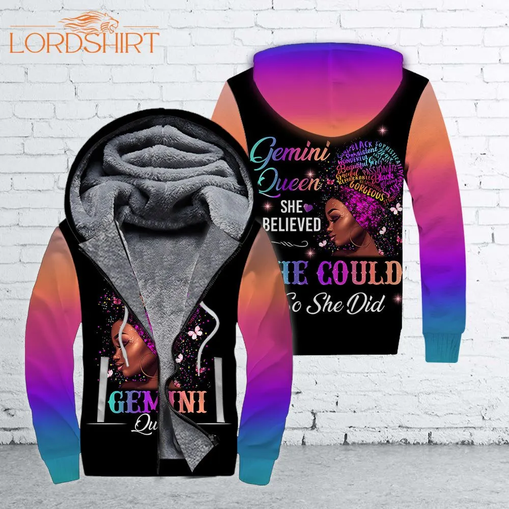 Gemini Zodiac Black Girl Fleece Zip Hoodie All Over Print