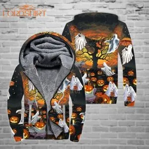 Ghost Pumpkin Halloween Fleece Zip Hoodie All Over Print