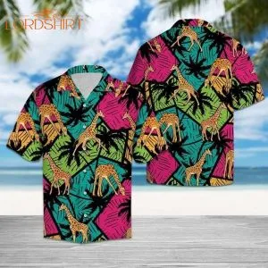 Giraffe Coconut Palm Tree Hawaiian Shirt