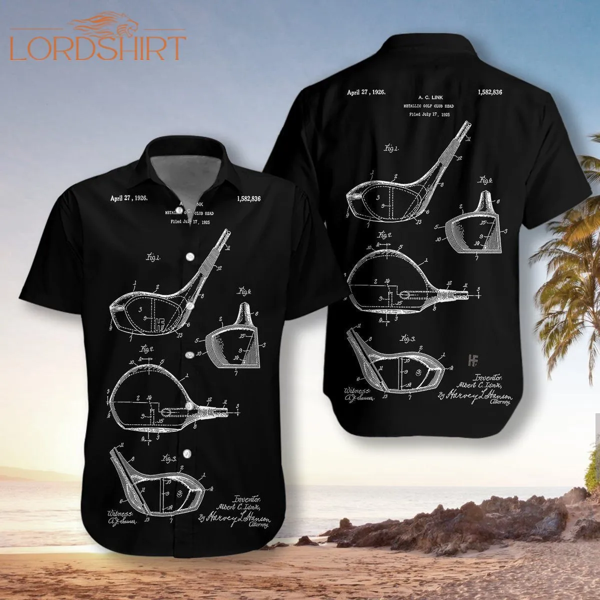 Golf Club Patent Blueprint Style Unisex Hawaiian Shirt