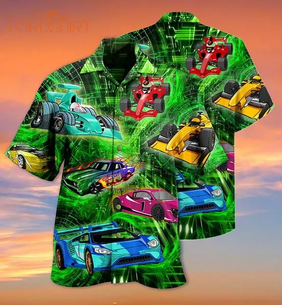 Green Racing Cars Aloha Hawaiian Shirt