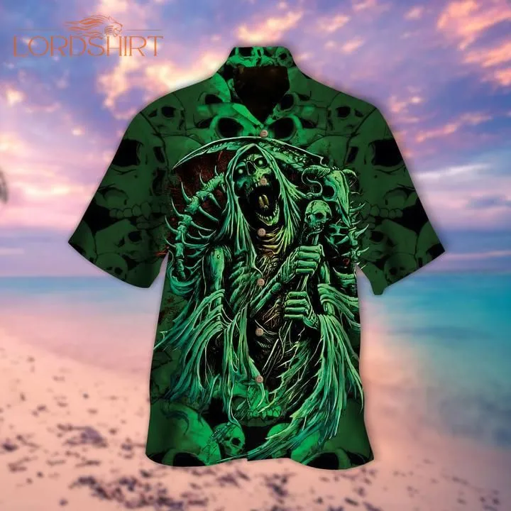 Green Skeleton Skull Halloween Hawaiian Shirt