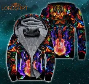 Guitar Fire Colorful Fleece Zip Hoodie All Over Print