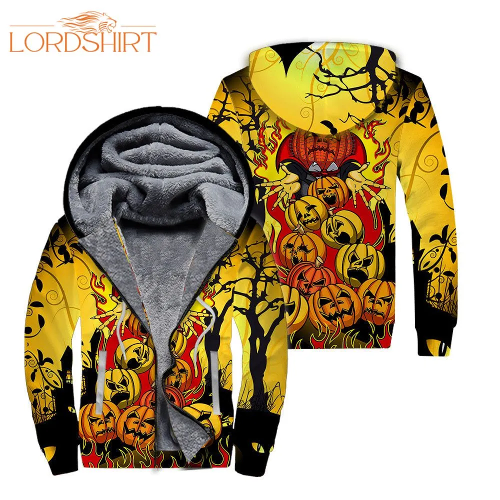 Halloween Screaming Pumpkin Fleece Zip Hoodie All Over Print