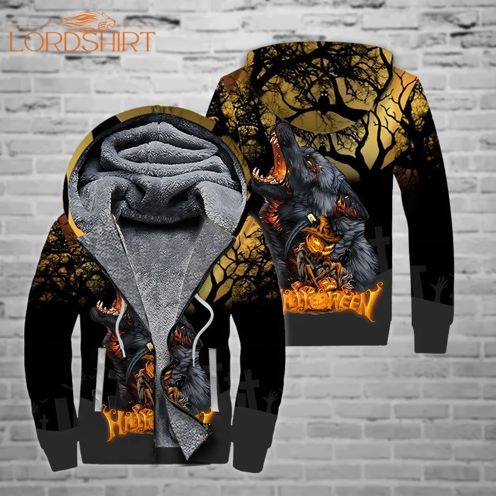 Halloween Wolf Fleece Zip Hoodie All Over Print