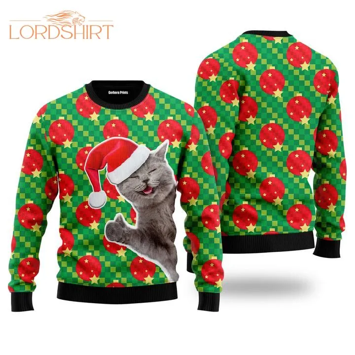 Happy Cat With Ornarment Christmas Ball Ugly Christmas Sweater