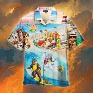 Happy Surfing Day With Cats Hawaiian Shirt