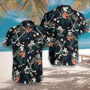 Hockey Tropical Black & Blue Hawaiian Shirt