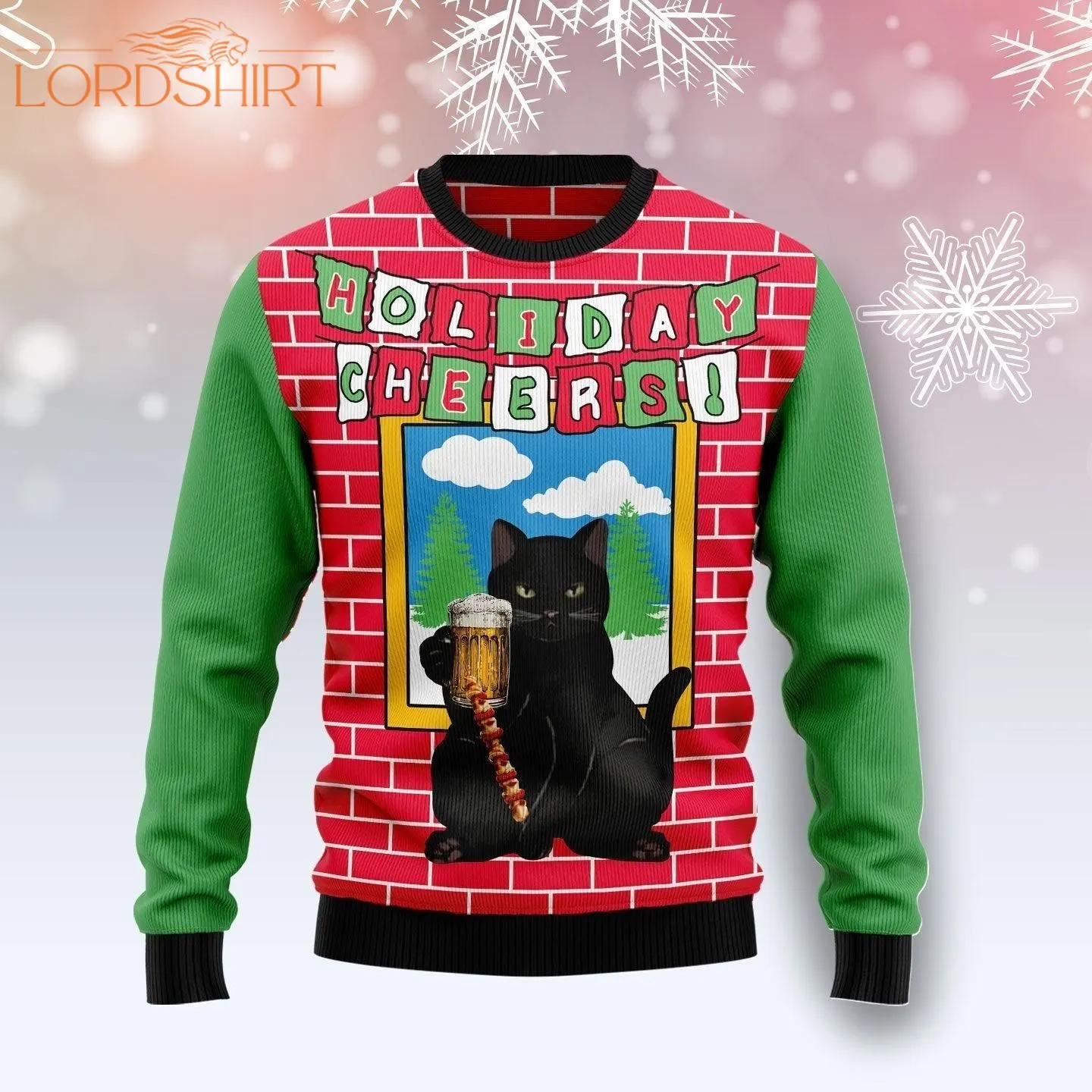 Holiday Cheer Black Cat Beer Ugly Christmas Sweater