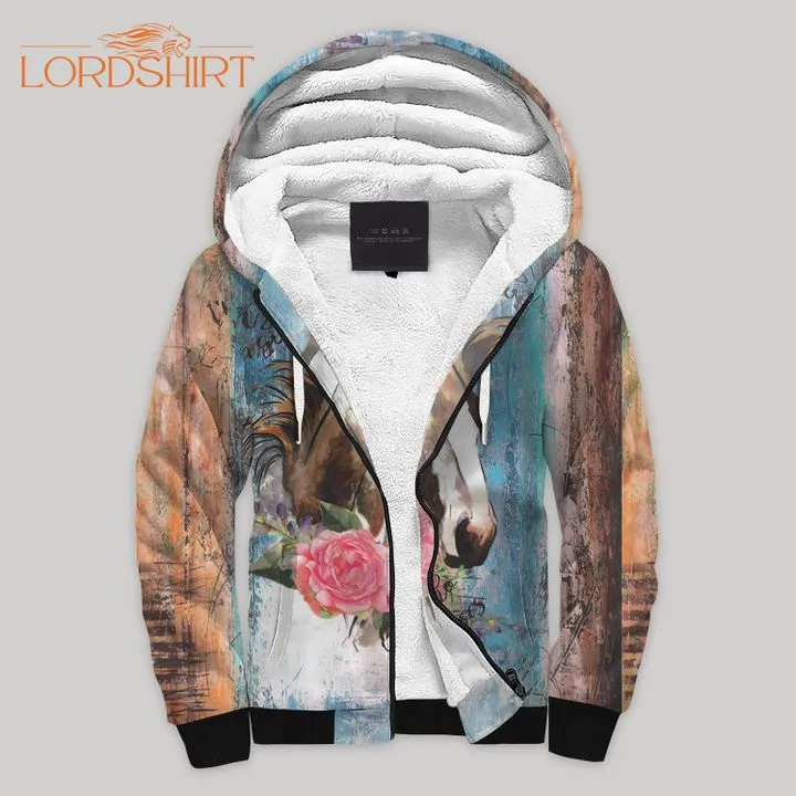 Horse And Flower Fleece Zip Hoodie All Over Print