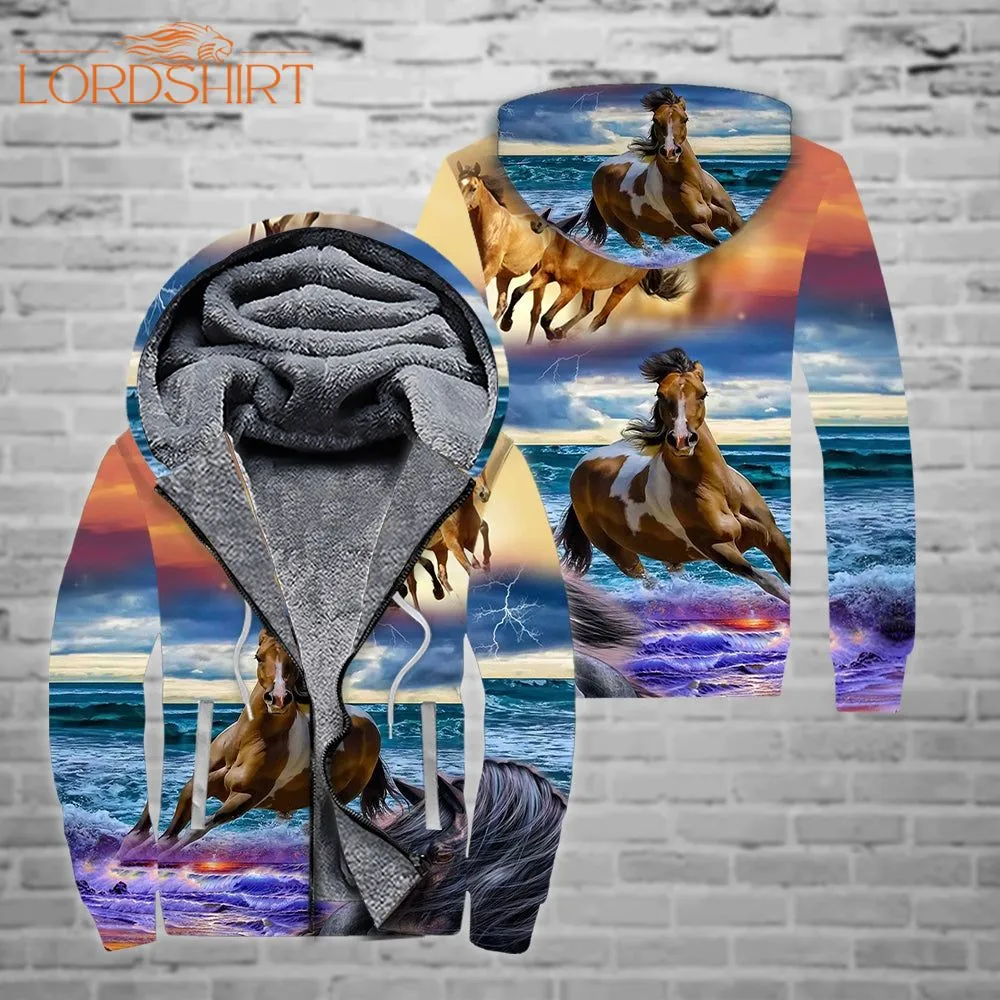 Horse Sherpa Fleece Zip Hoodie All Over Print