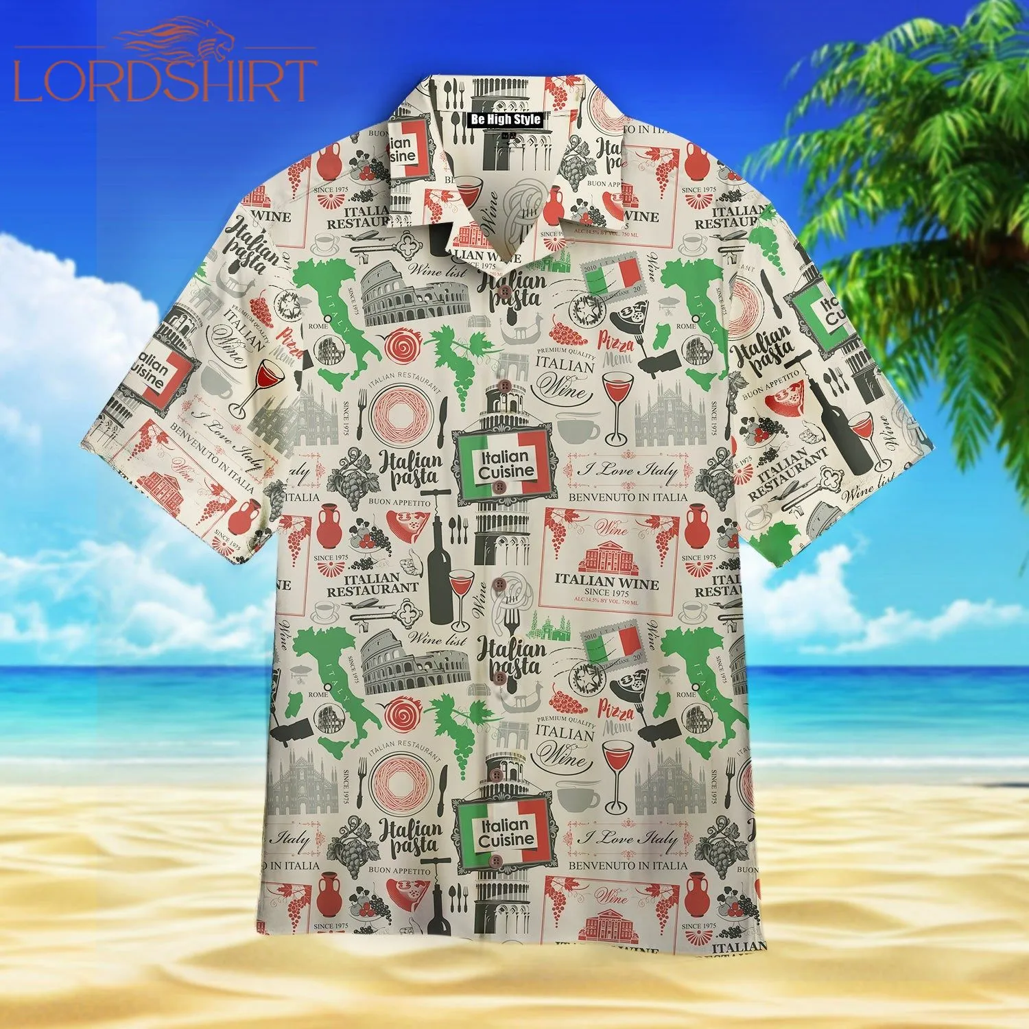 Italian Flag In Retro Style Hawaiian Shirt