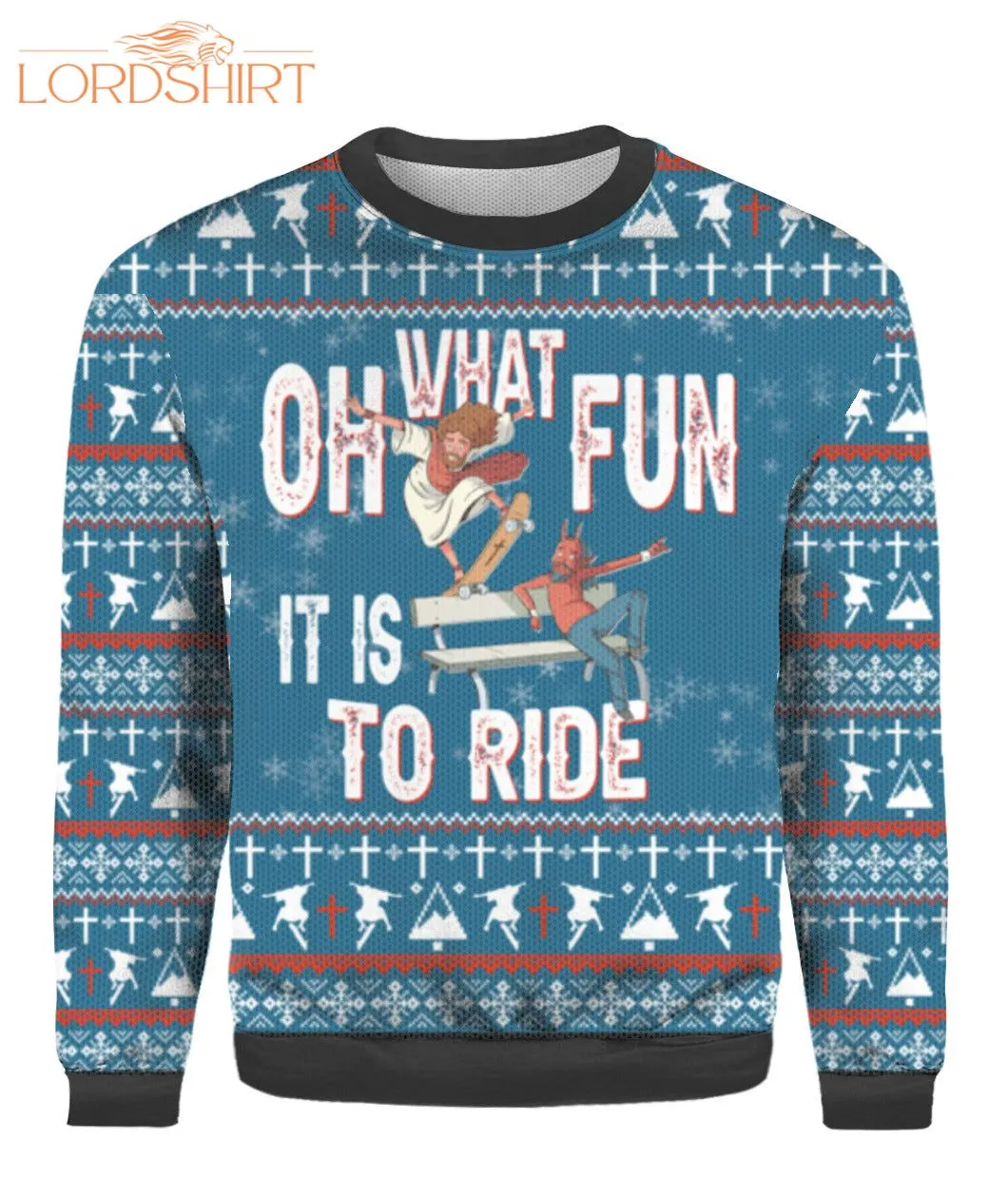 Jesus Ride Skateboarding With Satan Ugly Christmas Sweater