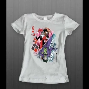 Joker And Harley Quinn Queen Of Hearts Card Ladies Shirt