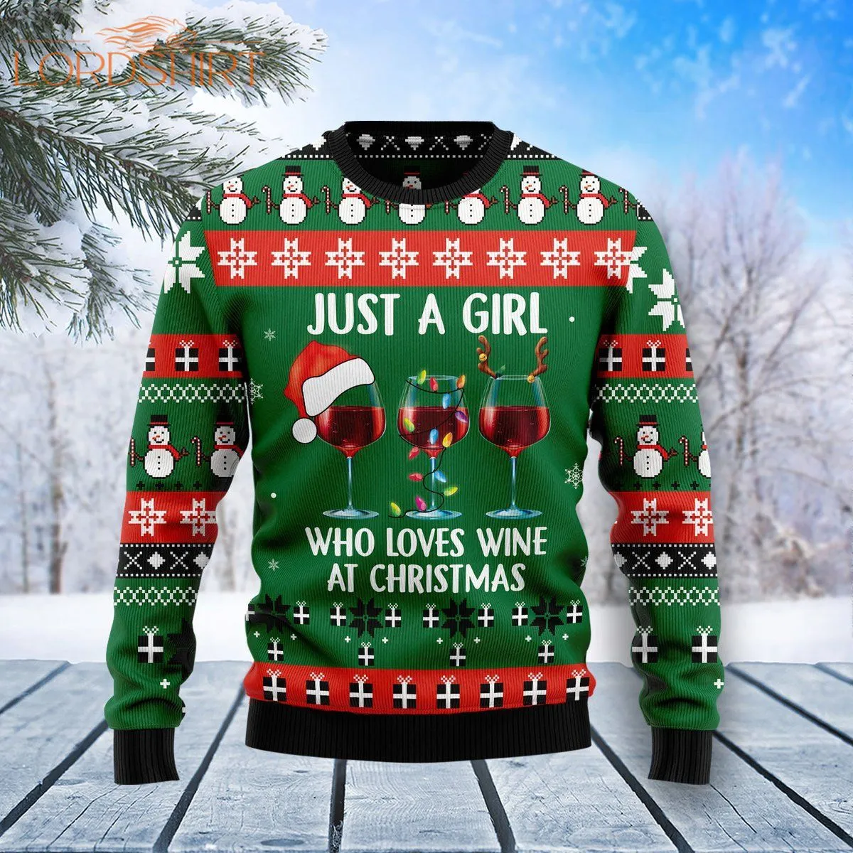 Just A Girl With Wine Ugly Christmas Sweater