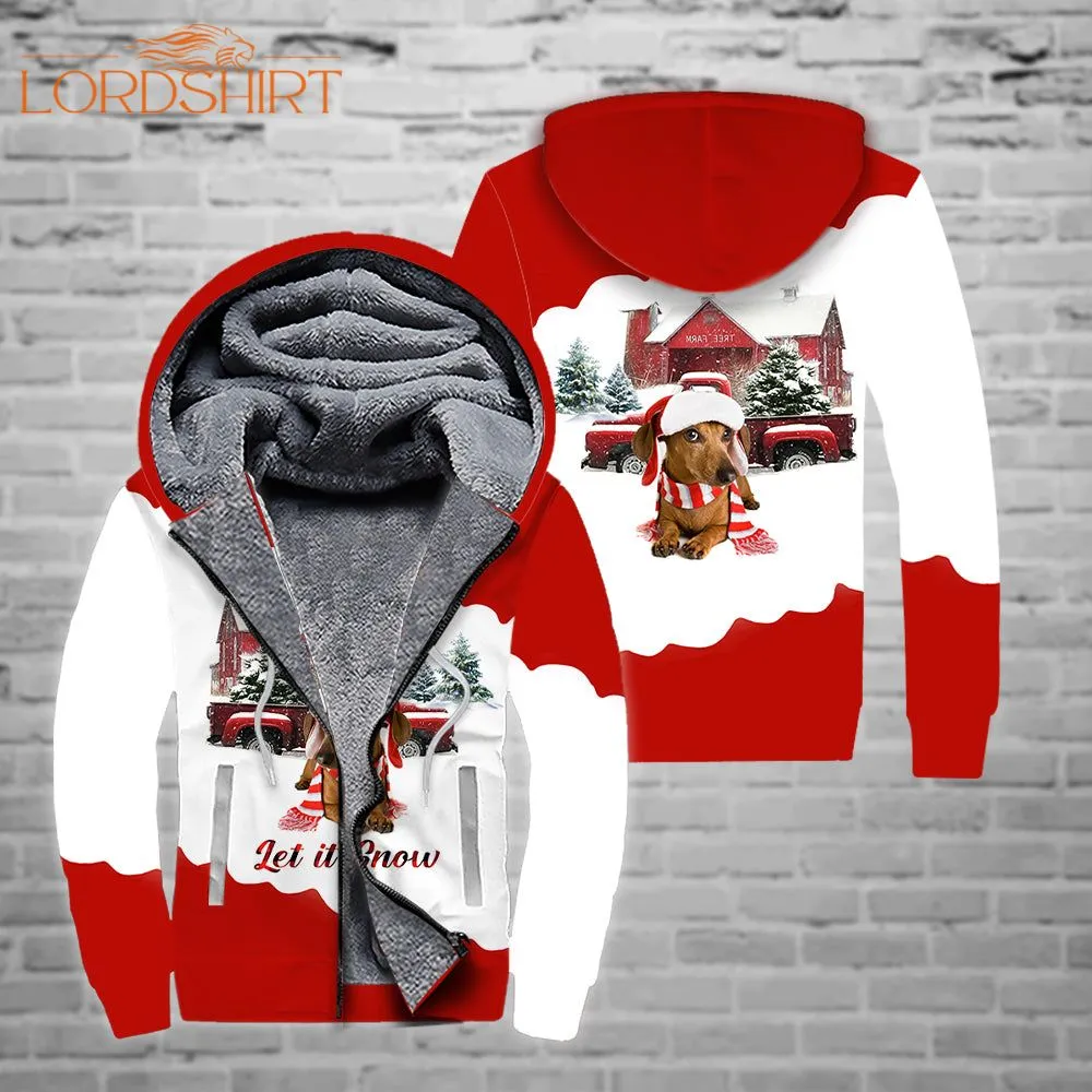 Let It Snow Dachshund Dog Christmas Fleece Zip Hoodie All Over Print