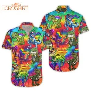 Lgbt Dinosaur Tye Dye Button Down Hawaiian Shirt