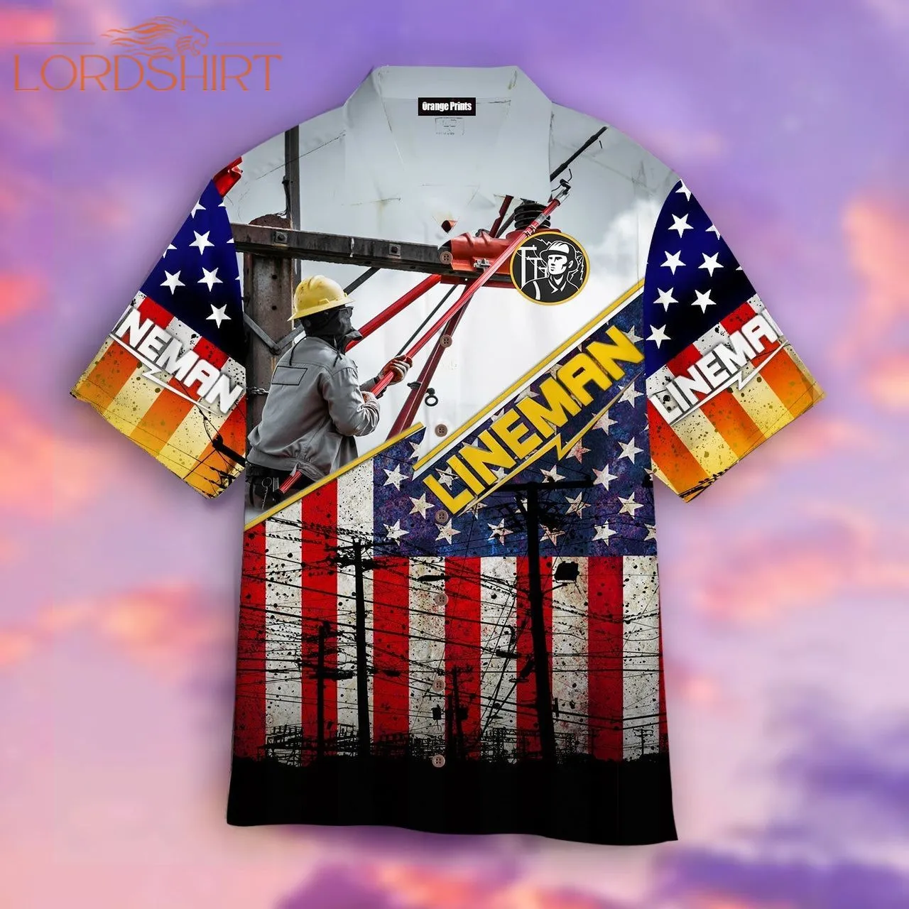 Lineman American Flag Patriotic Hawaiian Shirt