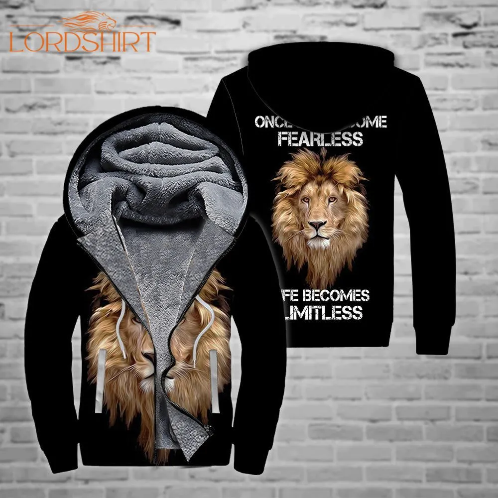 Lion Head Fearless Inspirational Fleece Zip Hoodie All Over Print