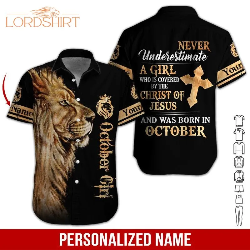 Lion October Girl Custom Name Hawaiian Shirt