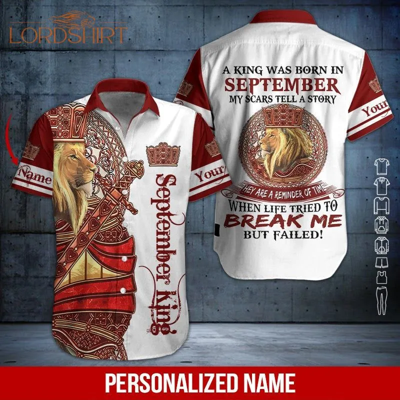 Lion September Guy Custom Name Hawaiian Shirt