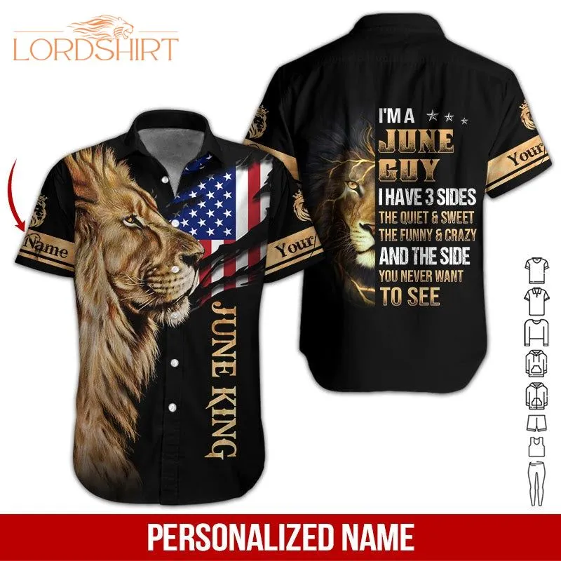 Lion United States Flag June King Custom Name Hawaiian Shirt