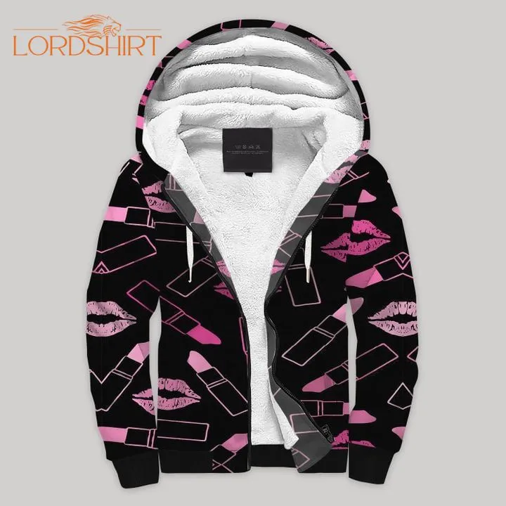 Lipstick Pink Fleece Zip Hoodie All Over Print