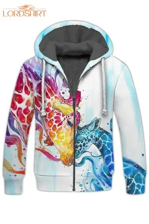 Love Giraffe Mother And Son Colorfull Fleece Zip Hoodie All Over Print