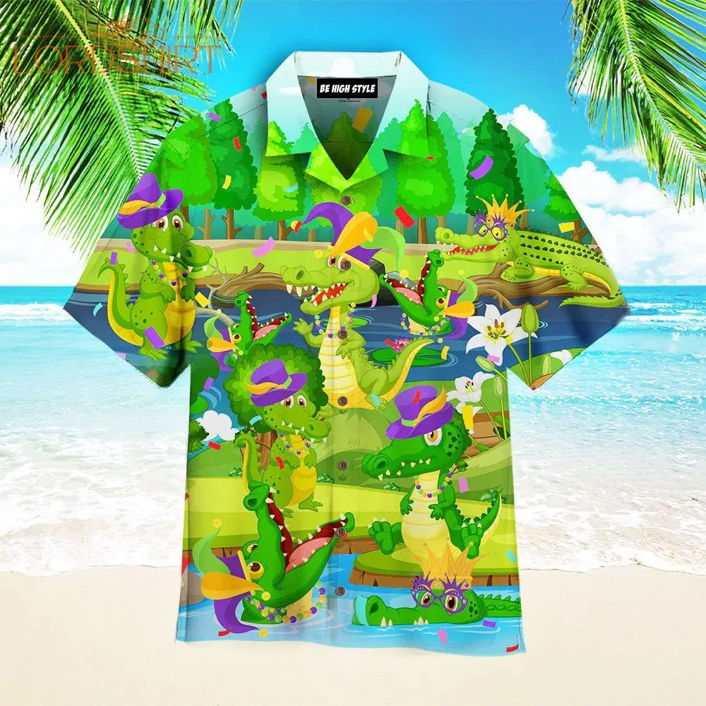 Mardi Gras Alligators On The Swamp Aloha Hawaiian Shirt