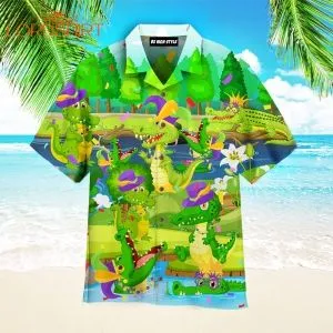 Mardi Gras Alligators On The Swamp Aloha Hawaiian Shirt