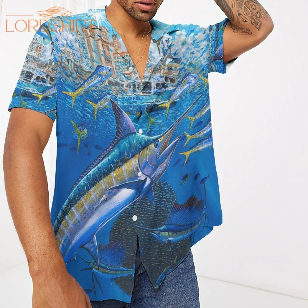 Marlin In Blue Water Hawaiian Shirt