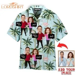 Marry Me Flamingo Palm Tree Custom Photo Hawaiian Shirt