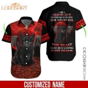 May Guy With Black Cat Custom Name Hawaiian Shirt