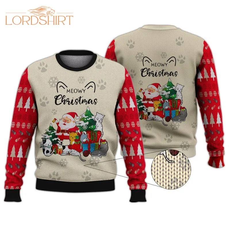 Meowy Christmas Gift For Cat Lovers Ugly Christmas Sweater