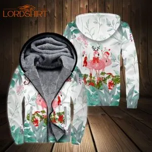 Merry Flamingo On Christmas Day Fleece Zip Hoodie All Over Print