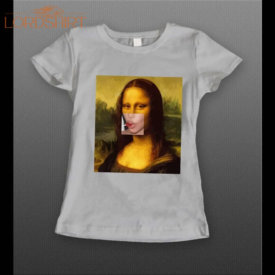 Mona Lisa Sucking On Lollipop Custom Oldskool*high Quality Ladies Shirt