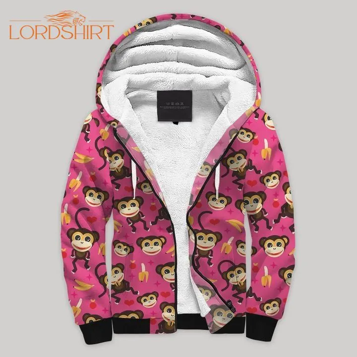 Monkey Banana Pattern Fleece Zip Hoodie All Over Print