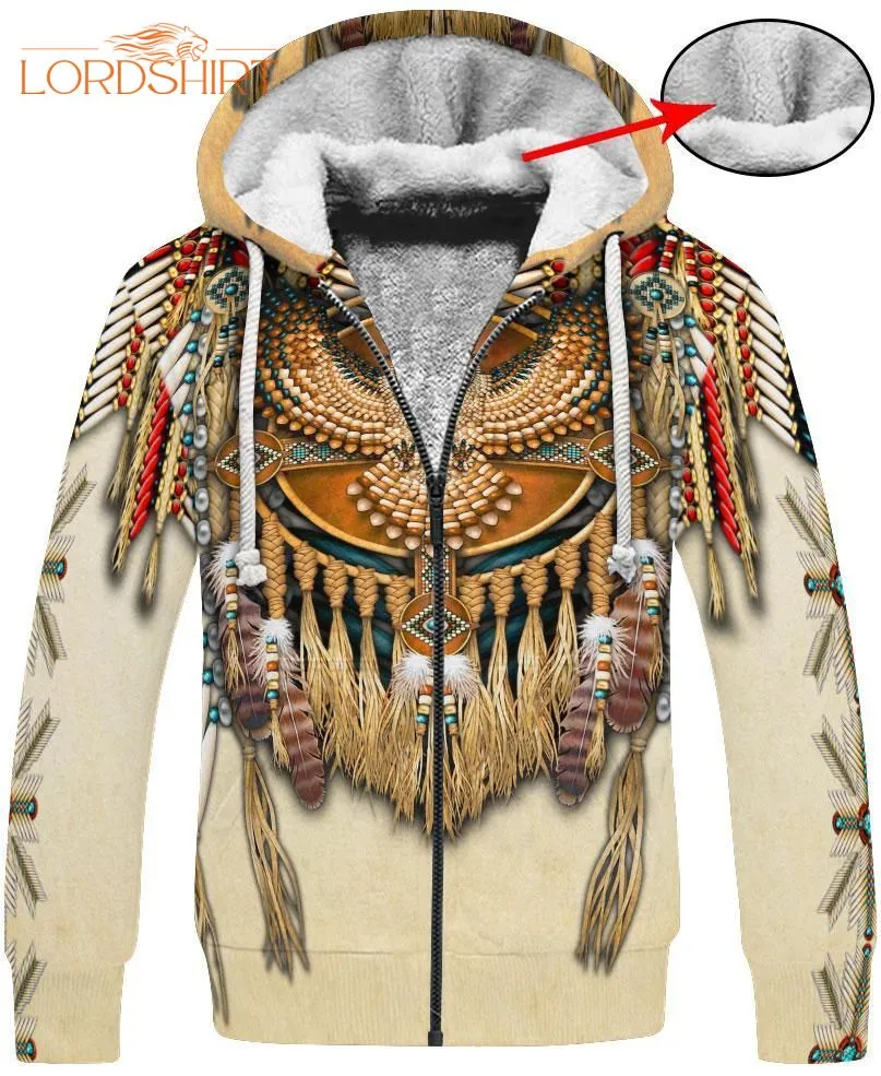 Native American Indian Beads Fleece Zip Hoodie All Over Print