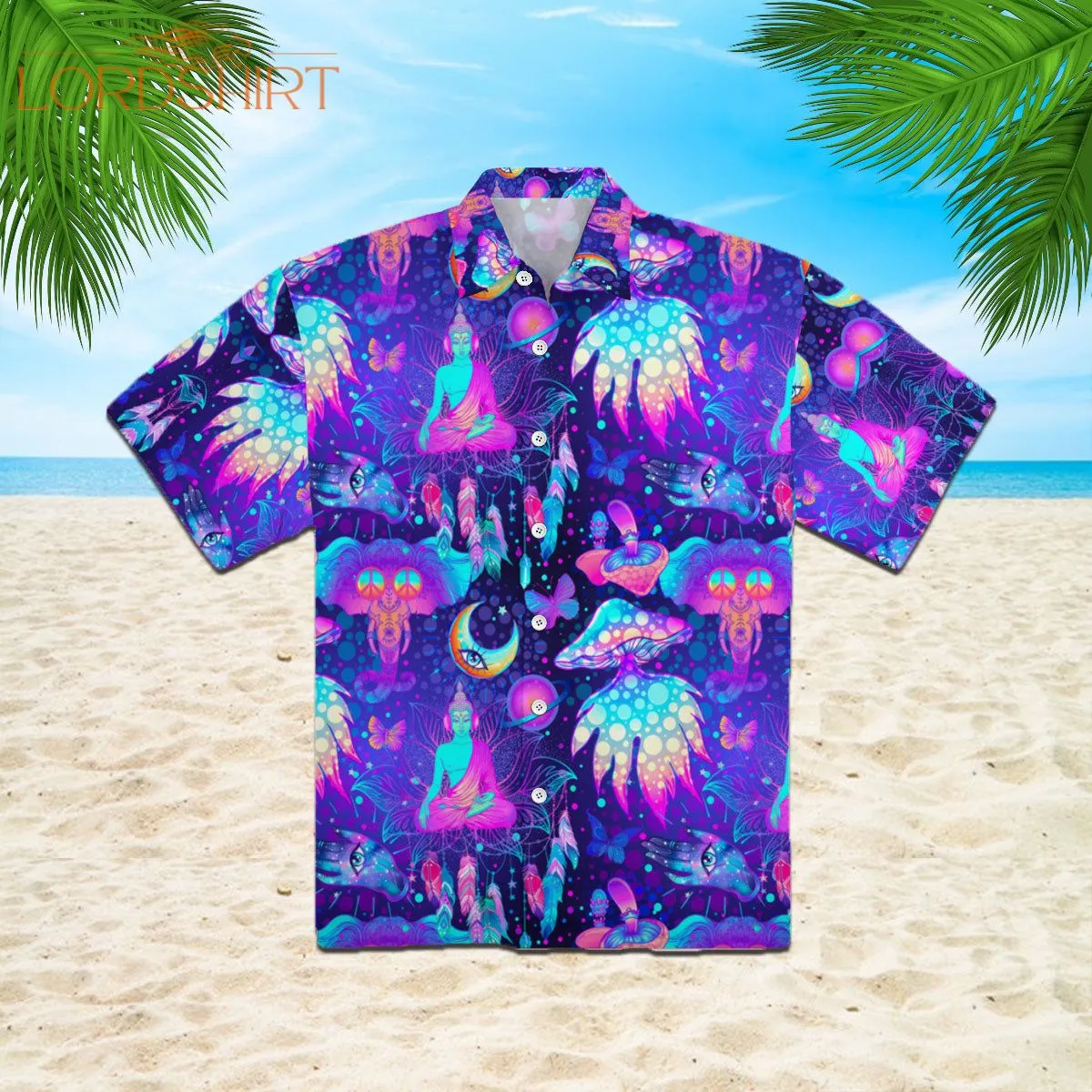 Neon Trippy Hippie Mushrooms Hawaiian Shirt